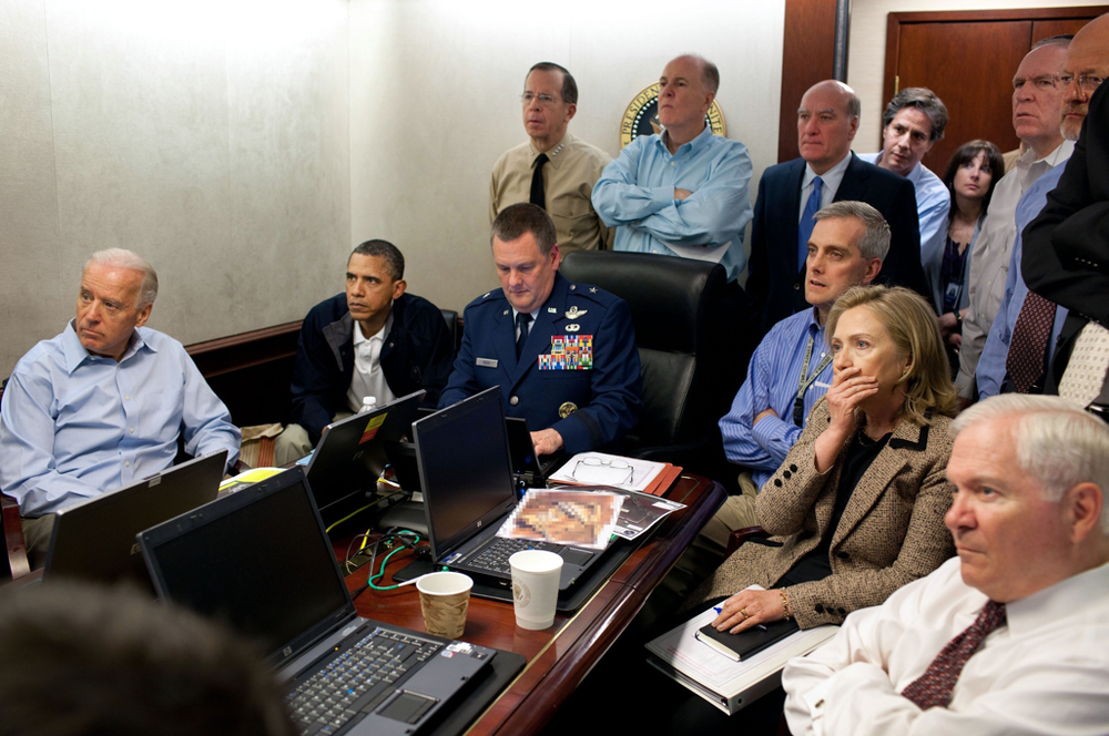In this handout image provided by the White House, President Barack Obama, 
Vice President Joe Biden, Secretary of State Hillary Clinton and members of 
the national security team receive an update on the mission against Osama 
bin Laden in the Situation Room of the White House, May 1, 2011. (Getty 
Images)