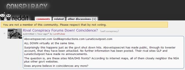 Mystery : Top 3 Conspiracy Theory Websites Crash At Same Time As Government Shutdown – 3 October 2013 Reddit