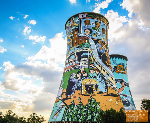 The Orlando Power Station, with its distinctive cooling towers, is an old coal fired power station in Soweto, South Africa. It was decommissioned in 1998 after 56 years of service.