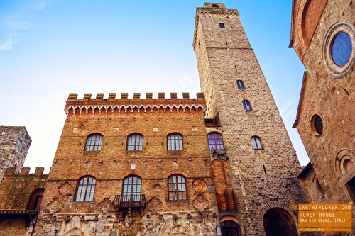 San Gimignano is famous for its medieval architecture and known as the Town of Fine Towers (tower houses)