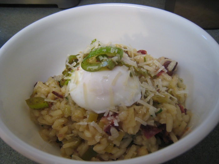 Bacon and Leek Risotto with Poached Egg