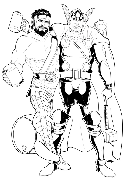 Thor and Hercules commission black and white