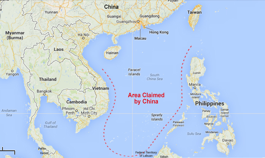  The area disputed by the Philippines, Vietnam and China (Source: Google Maps)