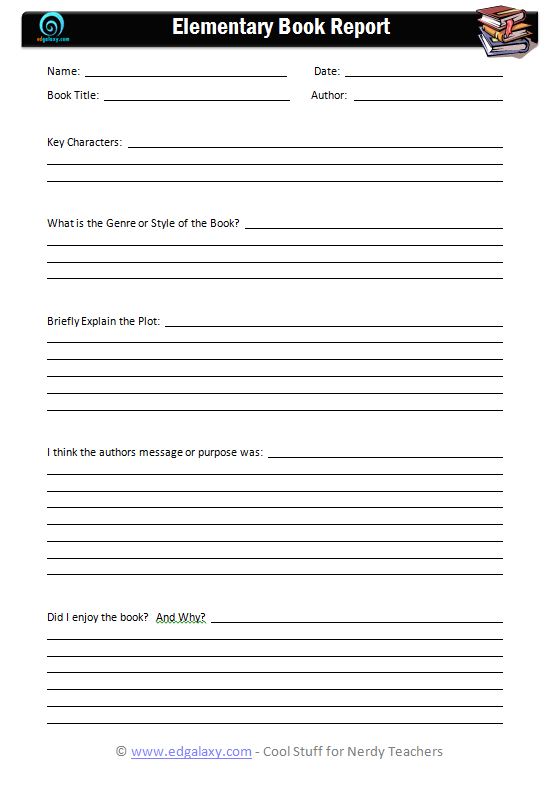 Free printable middle school book report forms