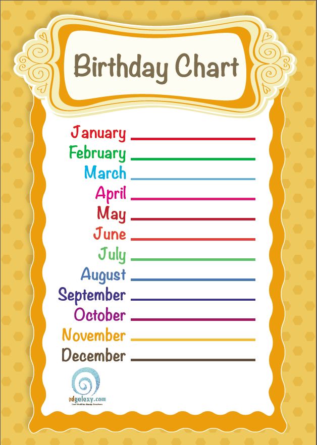Free Classroom Birthday Chart Printables