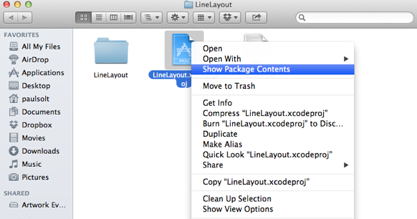 Xcode project Show package contents