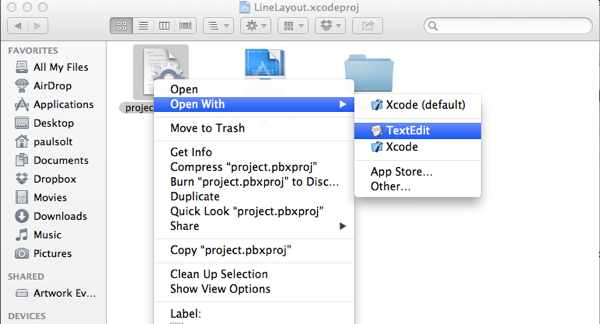 Xcode project in Textedit
