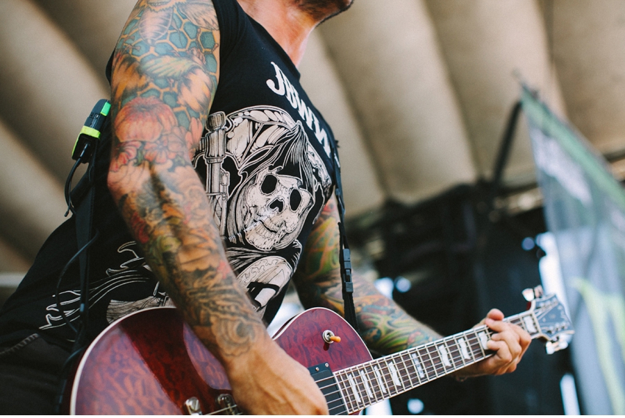 Jordan Buckley of Every Time I Die plays on the Monster Energy Stage at Vans Warped Tour 2012 in Dallas, Texas