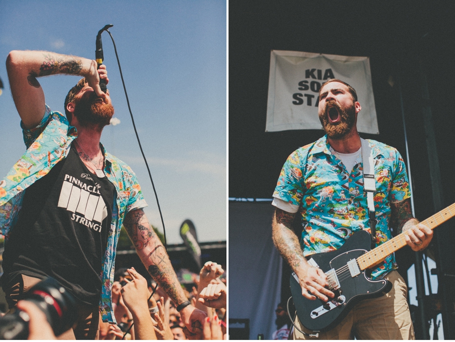 Alan Day and Dan O'Connor of Four Year Strong perform on the Kia Soul Stage at Vans Warped Tour 2012 in Dallas, Texas.