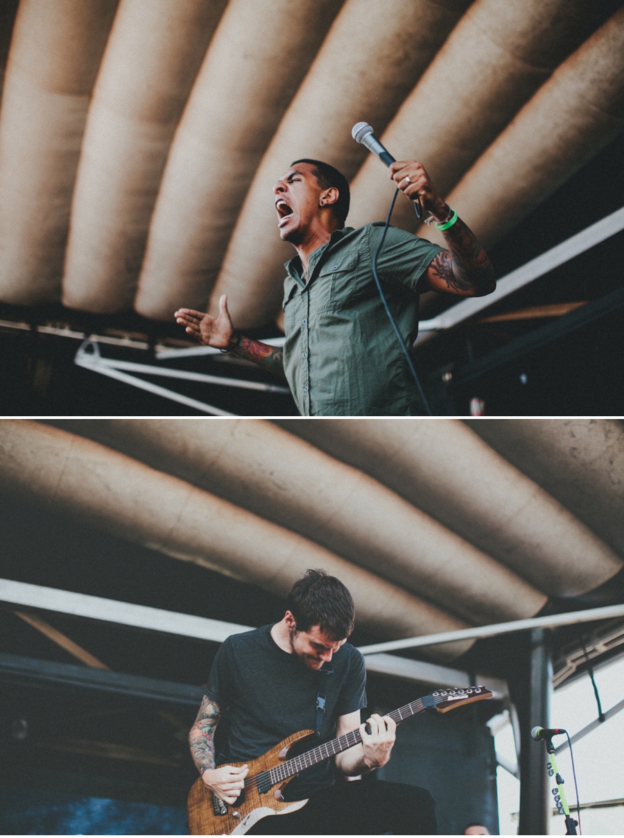 Mattie Montgomery and Ryan Leitru of Christian metalcore act For Today perform on the Monster Energy Stage at Vans Warped Tour 2012 in Dallas, Texas.