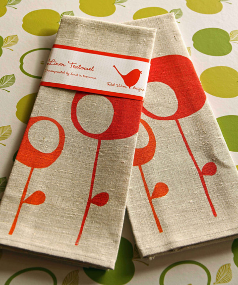 retro trees linen tea towel - red wren designs
