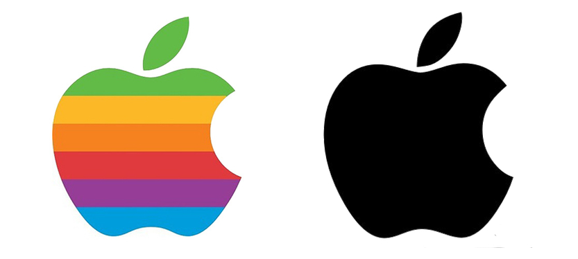 "Rainbow" Apple Logo (1976-1998) v. monochromatic version (1998-present)