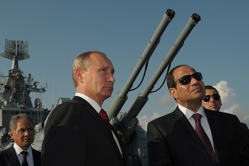 Caption: Russian President Vladimir Putin and Egyptian President Abdel Fattah El-Sisi visit Russia's Moskva missile cruiser on Aug. 12, 2014. Credit: Russian Presidential Press and Information Office.