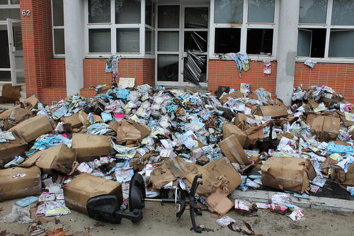 Debris outside the Charlie Hebdo offices in Paris following the November 2011 attack there. Credit:Â Pierre-Yves Beaudouin.