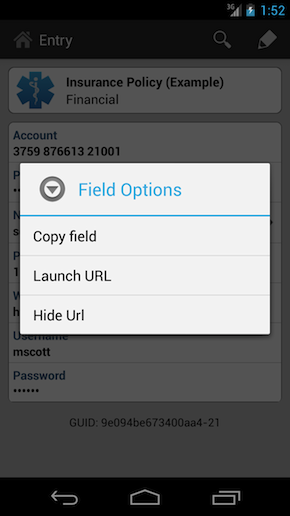 STRIP for Android Context Menu