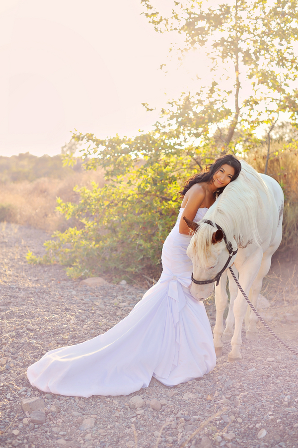  Gorgeous Bridal Portrait with a white horse | from Arina B Photography 