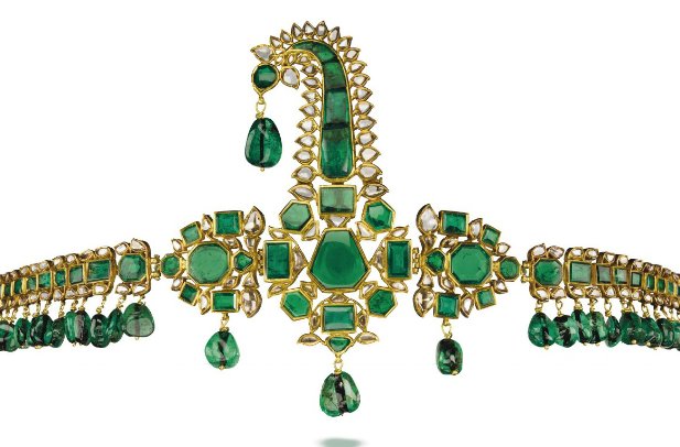 Mughal emerald and diamond sarpech. Mid-18th century. 78 emeralds are of Colombian origin. Photo: Christie's