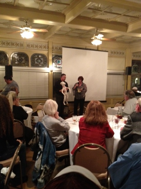 Dr. Couto and Teri Rogo with a thank you from the Solvang Greyhound Gathering