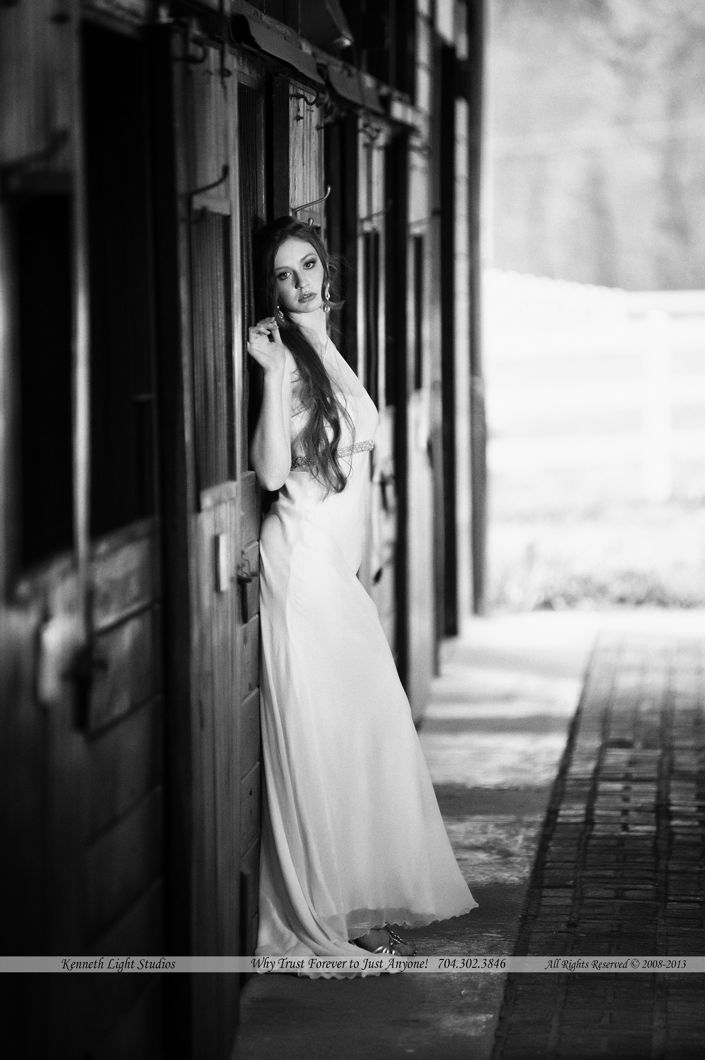 Bridal Dress in Barn, by Kenneth Light studios