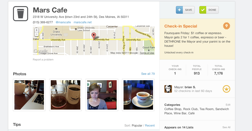 Mars Cafe's foursquare Page on foursquare.com