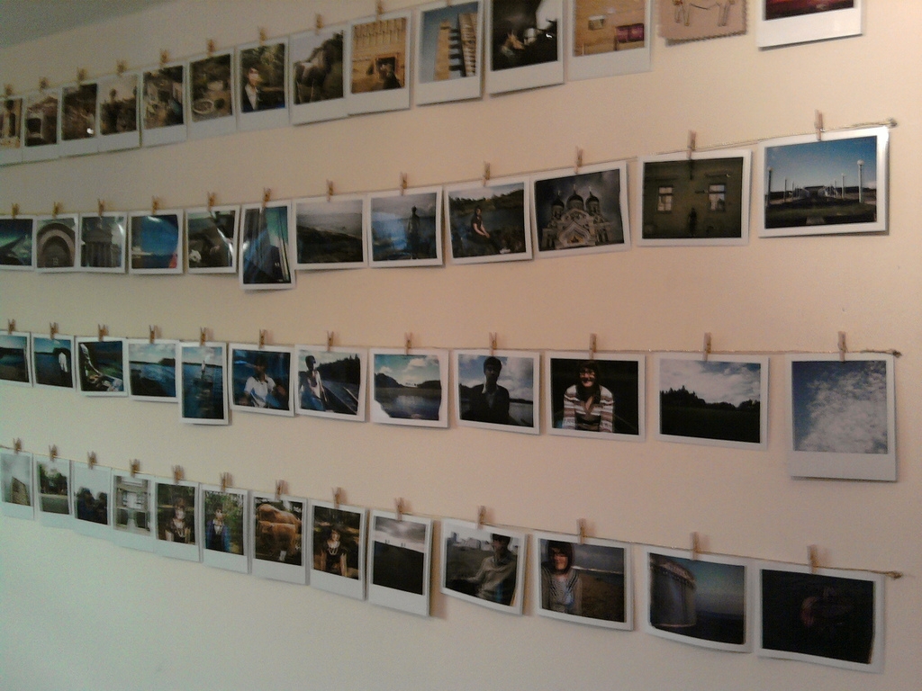 "Wire + Minipegs = Polaroid Wall" by Fiona McLaren