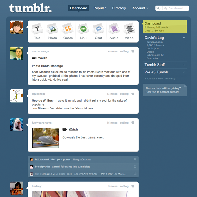 An example of the tumblr dashboard. via tumblr.com