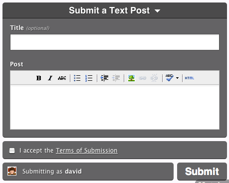 A typical submission form on tumblr. Image via tumblr.com