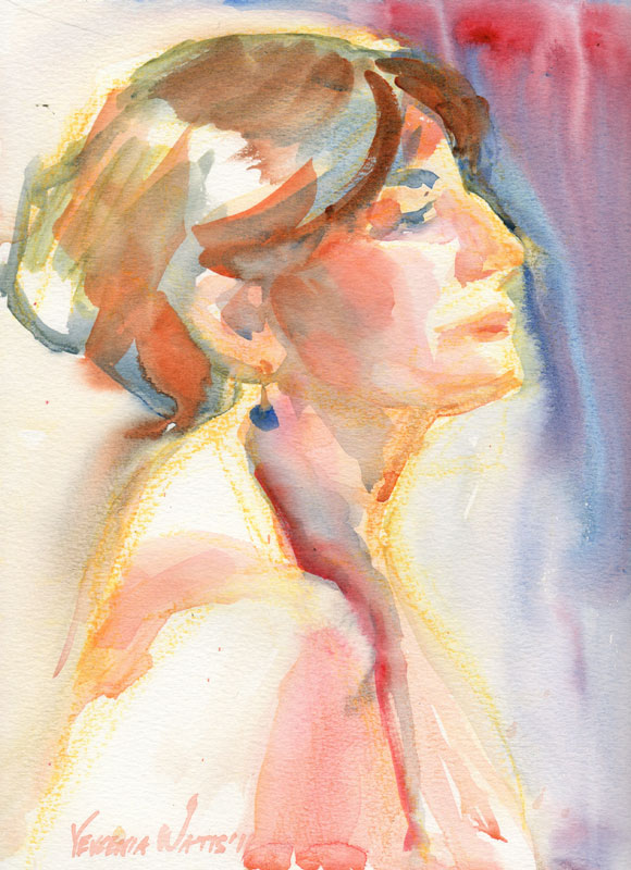 Hispanic Women's Profile Loose Watercolor Portrait Painting