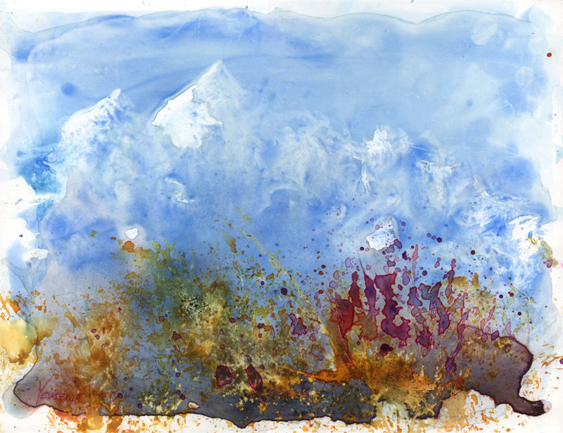 mountains watercolor on yupo