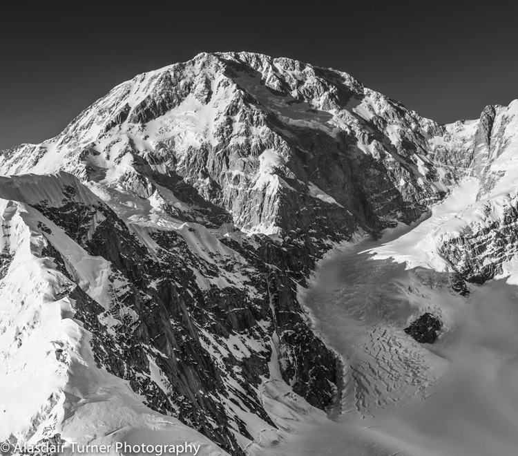 Denali from the south.  The Cassin Ridge is the central rib that extents to the summit.   Click on the image to purchase.