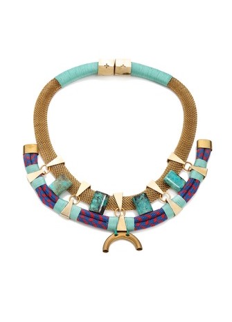 Somewhere in the Indian Ocean necklace by Holst + Lee. Handmade with nylon rope, turquoise stones, brass fixtures and woven chain.
