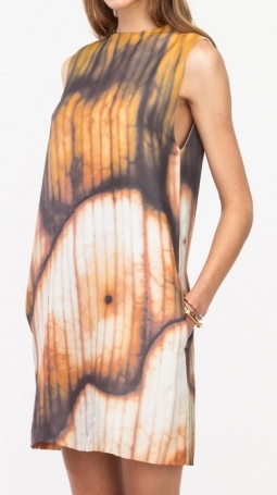 Kaarem Dust Sleeveless Dress in Orchid Leaf Print.