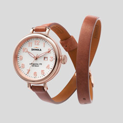 Shinola's The Birdy Double Wrap Leather Strap Watch in Women's White with Date