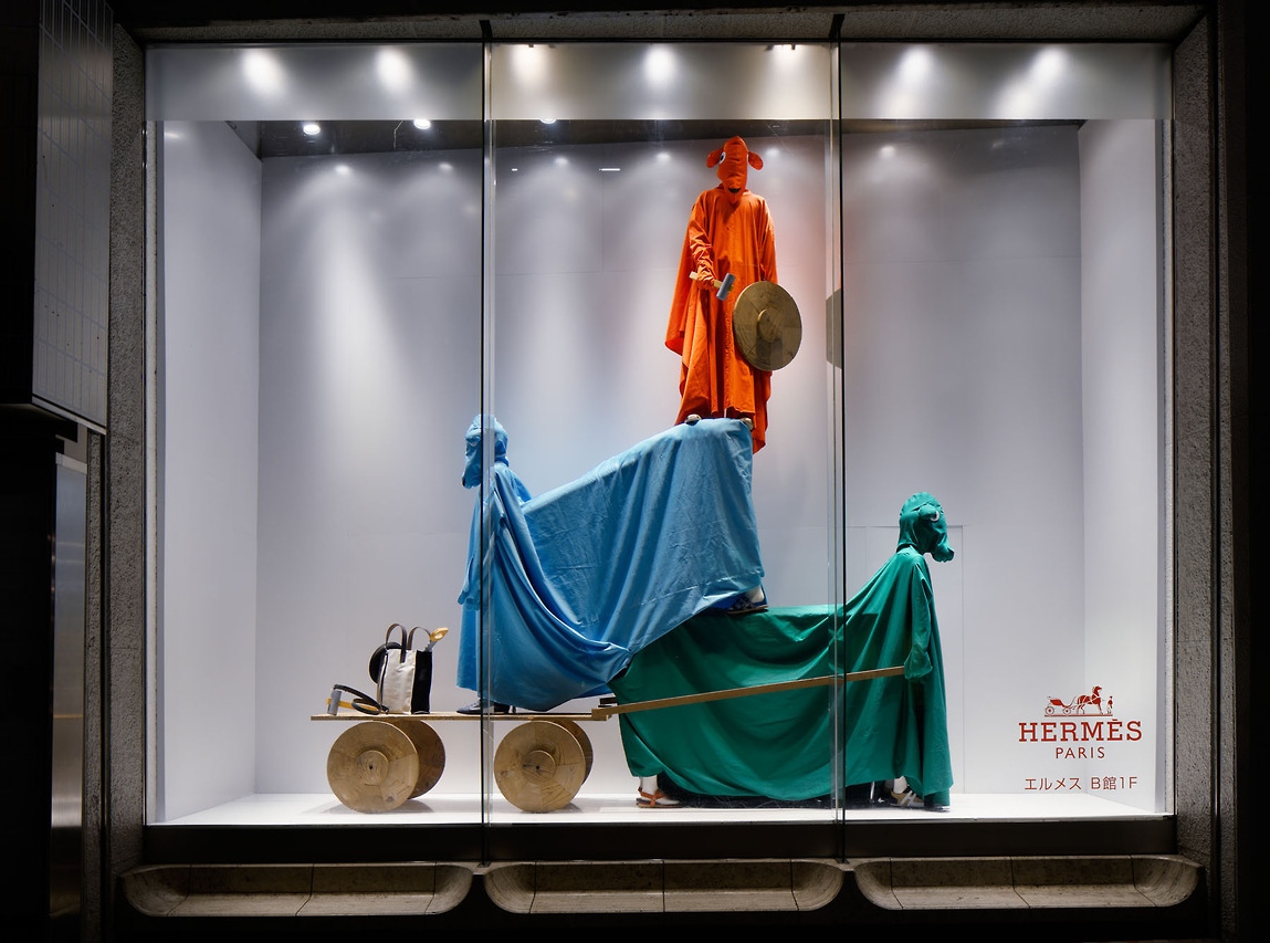 Hermès installation by Olaf Breuning in Tokyo's Shibuya Seibu district.