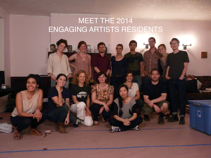 The 2014 ENGAGING ARTISTS Residents (left to right) top: Anna Adler, Kate Weigel, David Wallace, Fanny Allie, Dato Mio, Travis Fairclough, Julia A. Rooney, Emily Miller. Bottom: Christina Sukhgian Houle, Jamie Marie Rose Grove, Anne Peabody, Flavia Berindoague, Sue Jeong Ka, Corinne Cappelletti, Anthony Heinz May