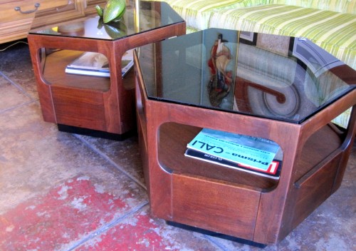 Midcentury End Tables with Smoked Glass Top