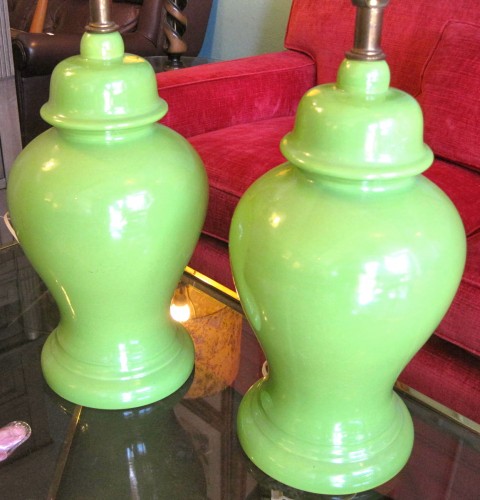 Set of Lime Green 70s Pottery Lamps