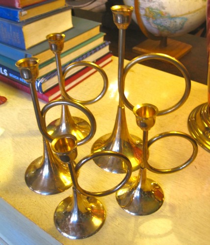 Set of Six Trumpet Candle Holders