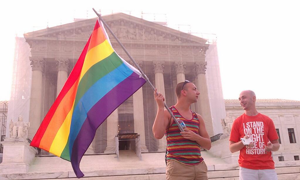 Pro-marriage equality advocates gather at the U.S. Supreme Court. Photo by author.