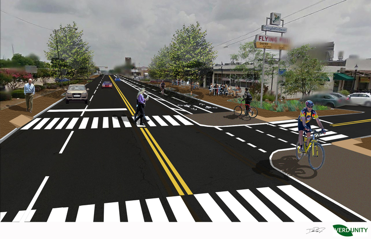 Flexible design response for Abram showing two westbound lanes, one eastbound lane, and a two-way bike lane.