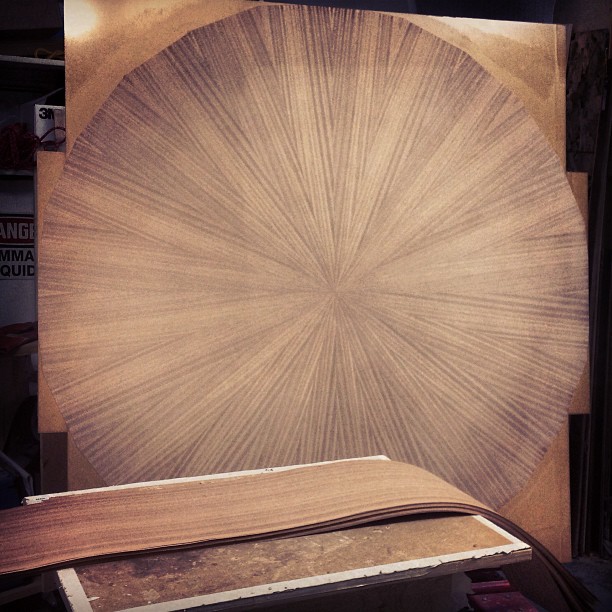 #custom dining room table - sunburst veneer design #mahogany #workinprogress #woodworking