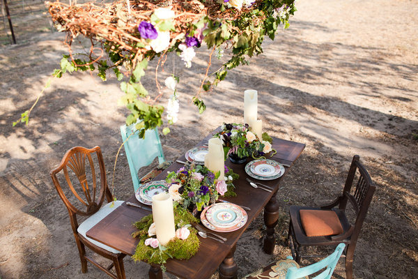 vintage chairs, outdoor wedding, teal chairs, petal pushers, style me pretty, greenery, wedding