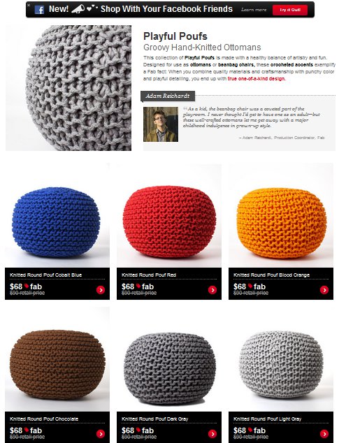handknit pouf on Fab.com today
