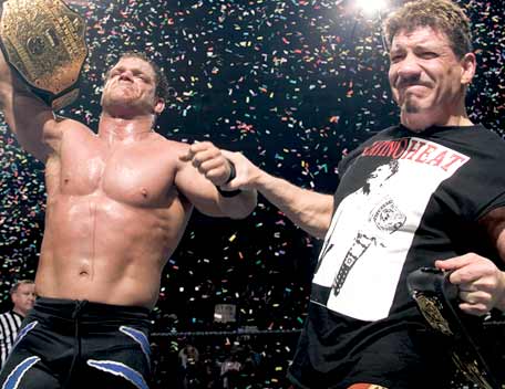 Benoit and Guerrero celebrate at WrestleMania XX