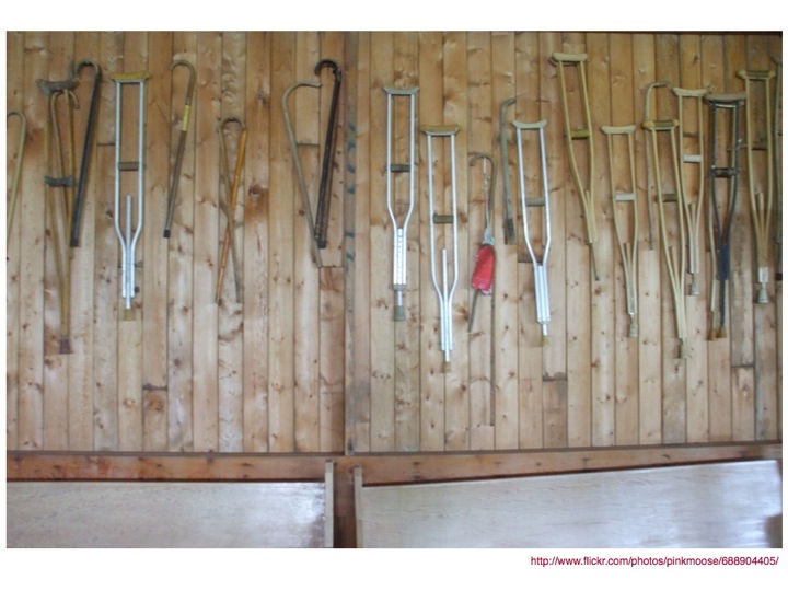 An assortment of cruches and walking sticks'