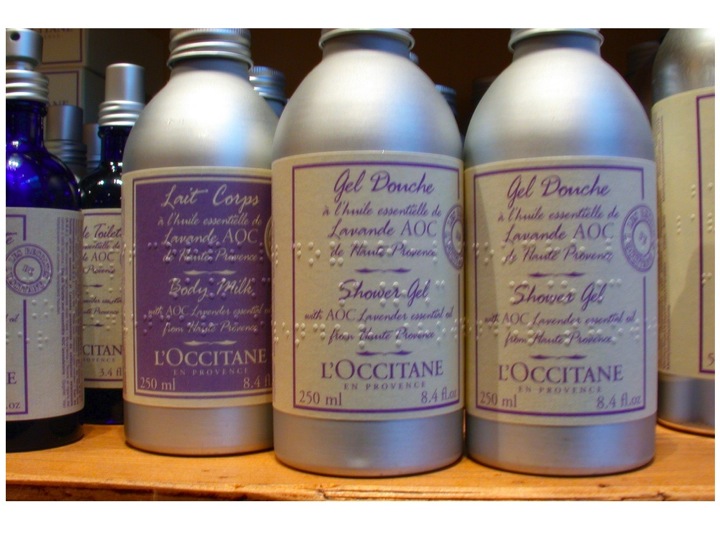 L'Occitane products with braille as part of the labels