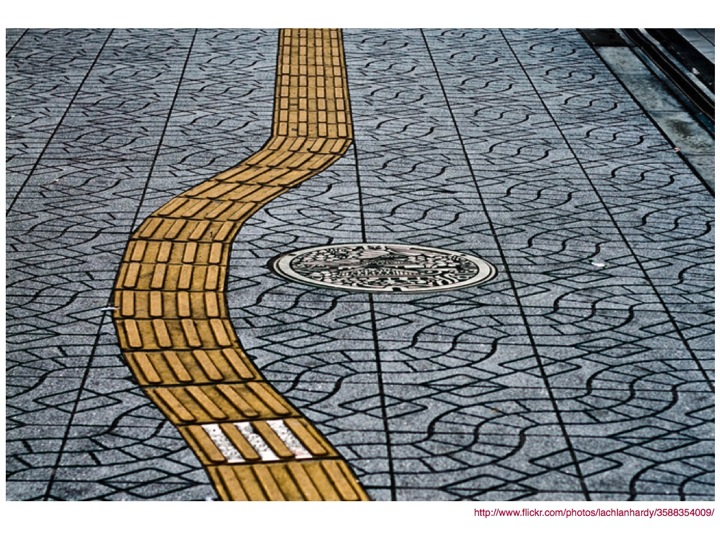 Tactile paving in Japan, leading pedestrians around manhole covers
