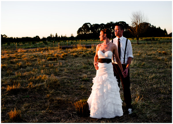 sunset light pasture wedding portrait