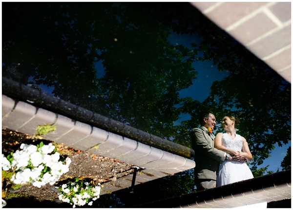 creative pool reflection pond portrait for wedding