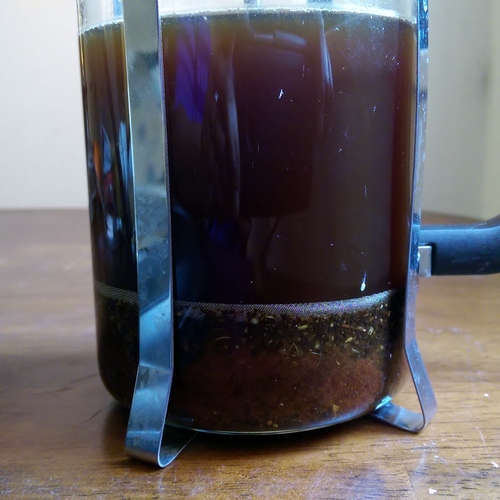 Using a French Press makes for easy straining. I love pressing down and seeing my syrup perfectly strained.